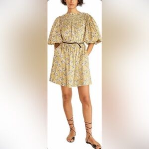 NWT Rebecca Taylor Smocked Floral Yellow Dress